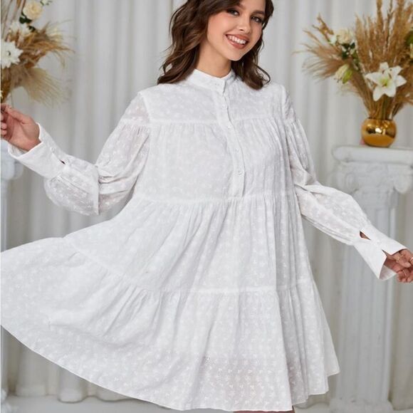 Babydoll Adorable white eyelet lace ruffle tier style dress! New!! - Picture 3 of 12